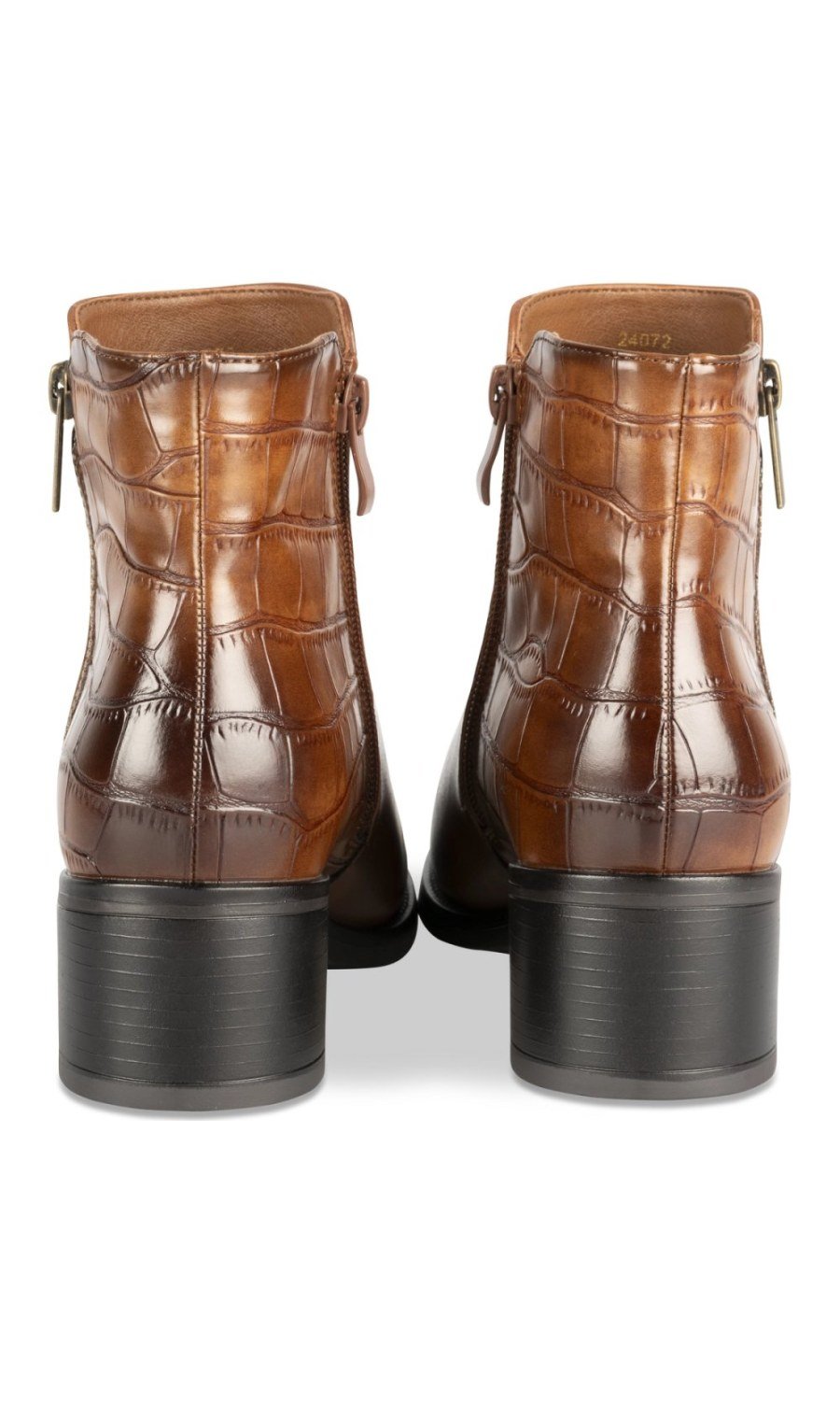 Cognac croc-effect block-heel ankle boots