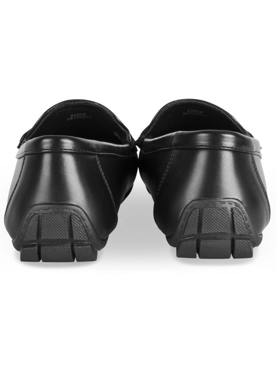 Black faux leather penny loafers