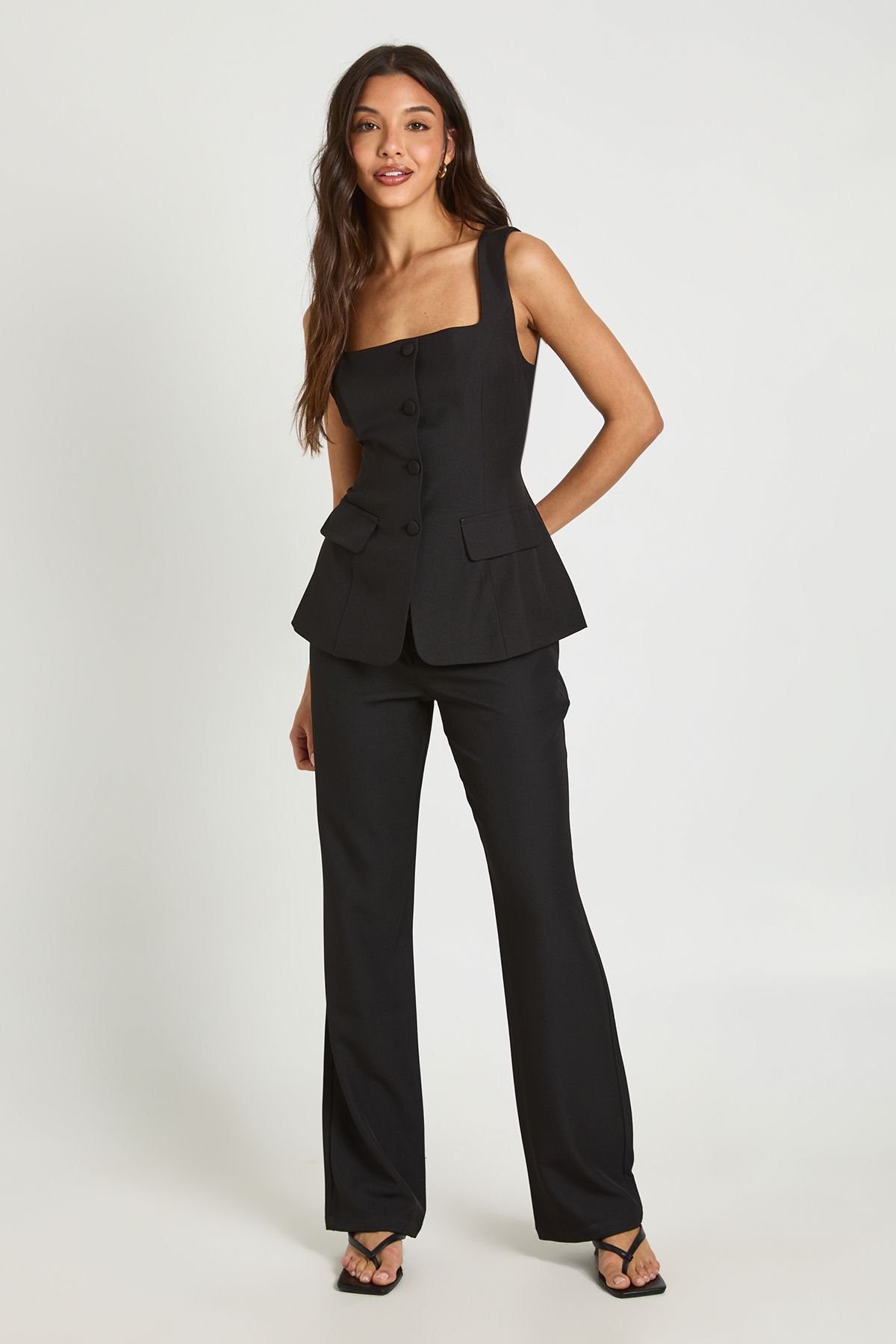 Longline square neck tailored waistcoat