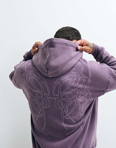 Hoodie coupe carrée avec motif au dos Violet