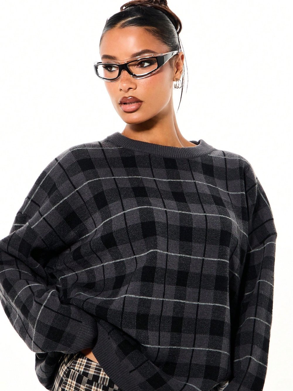Pull oversize à carreaux noir