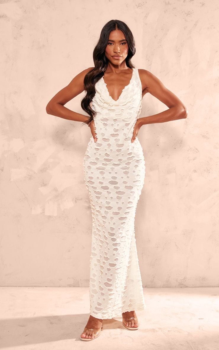 Textured Woven Cowl Neck Maxi Dress