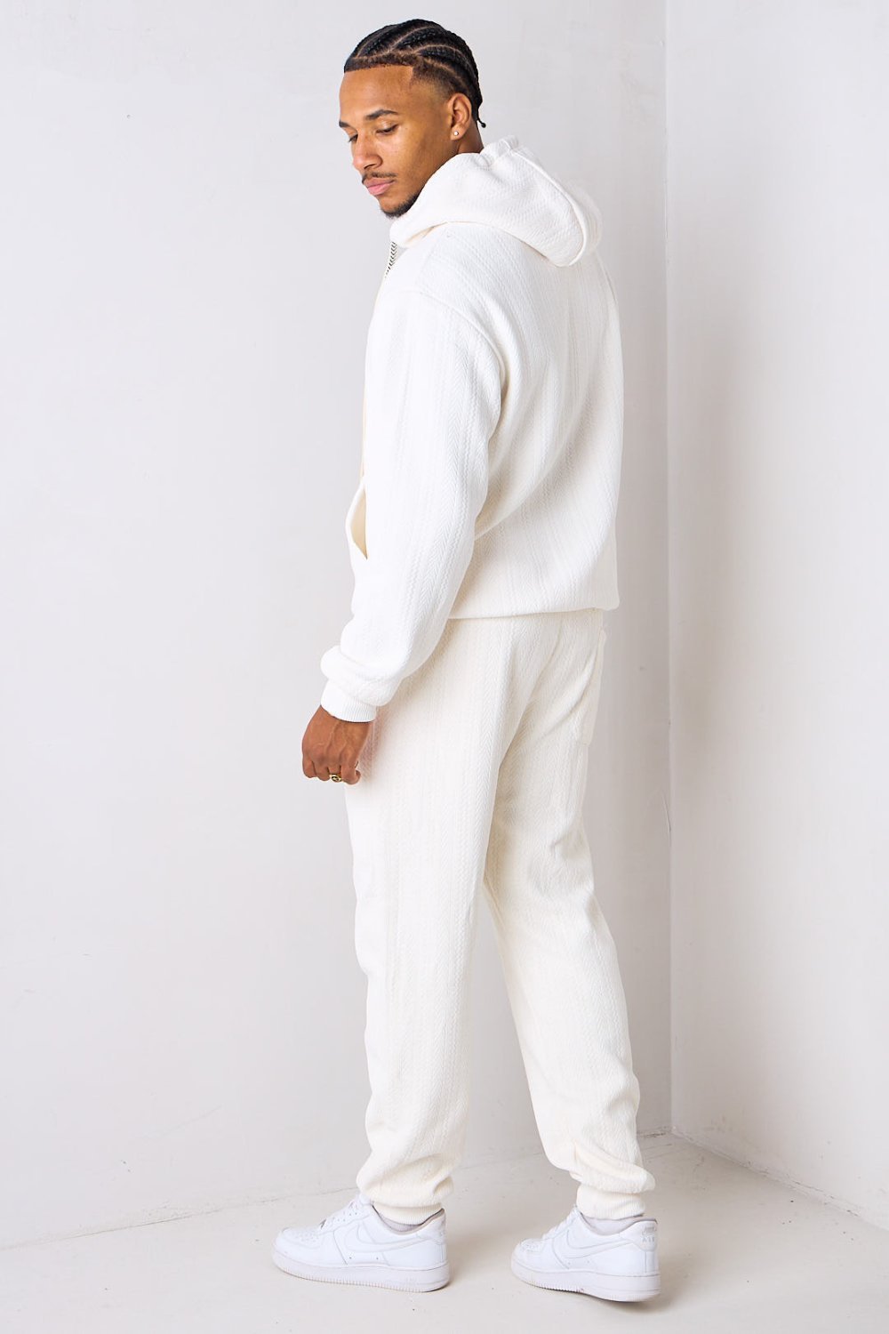 Beige herringbone velour tracksuit