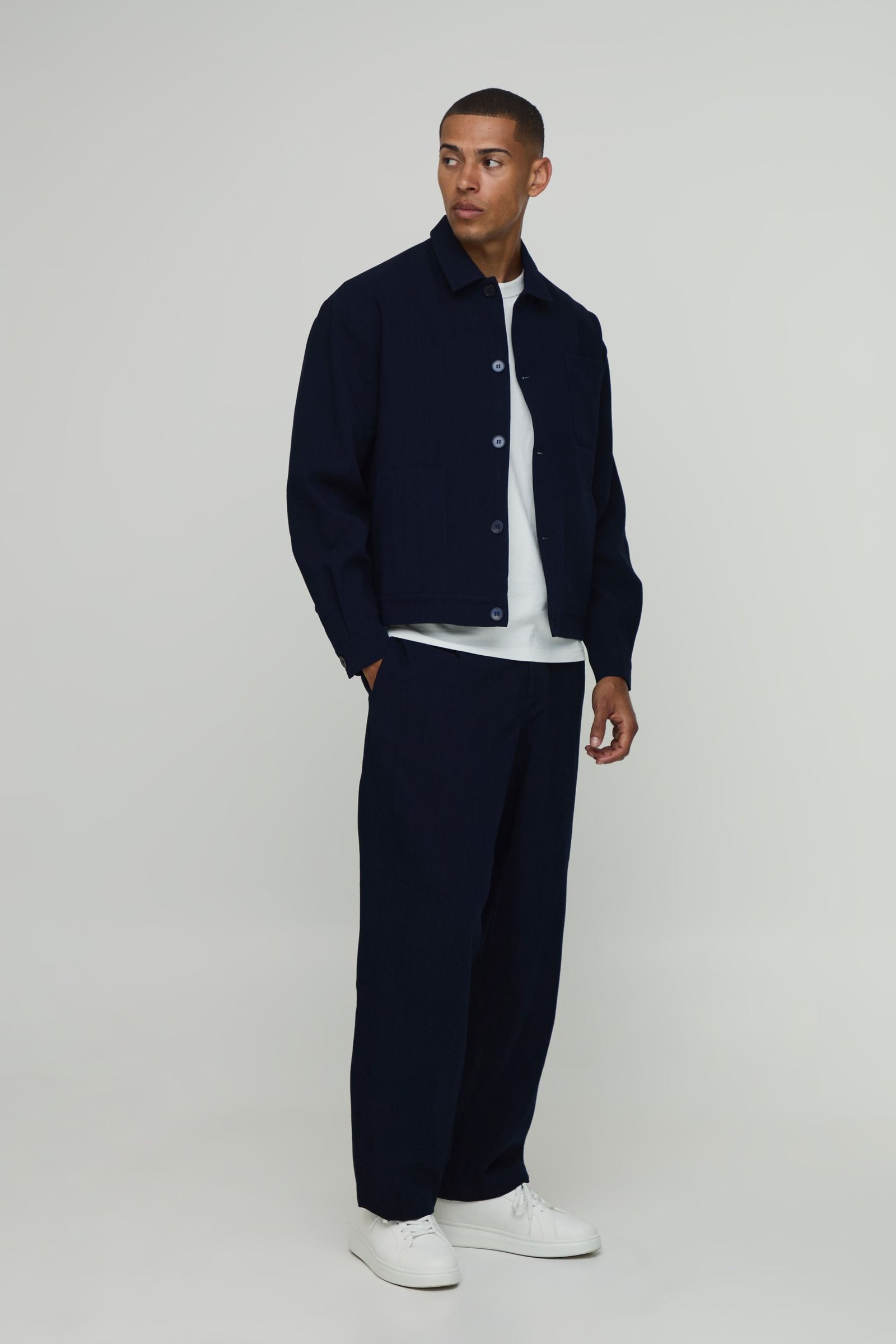 Pantalon Coordonné Coupe Décontractée À Pinces Effet Lin