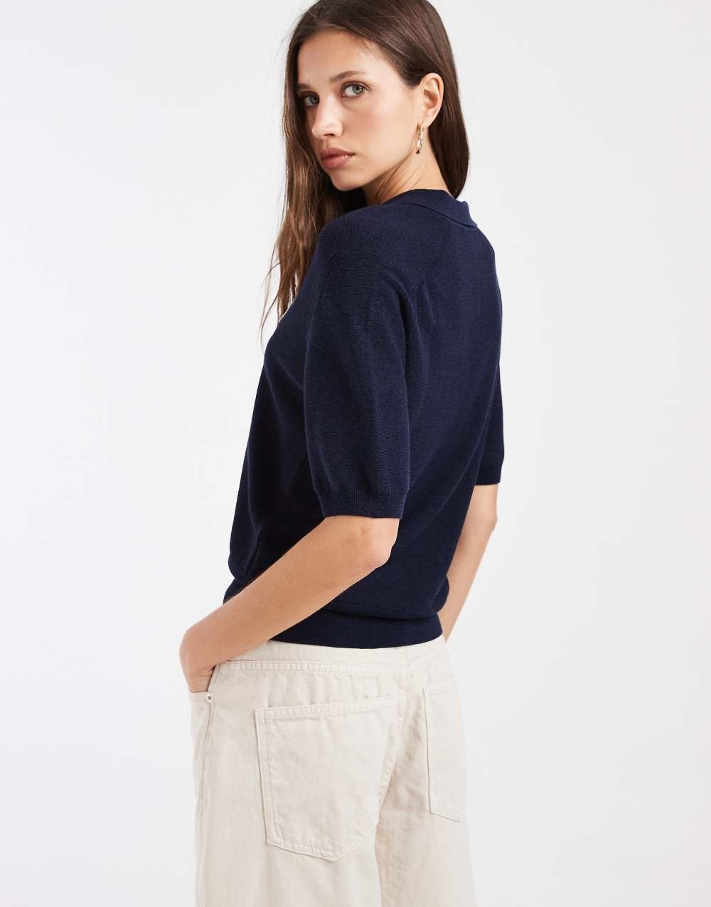 Polo en maille col V bleu marine