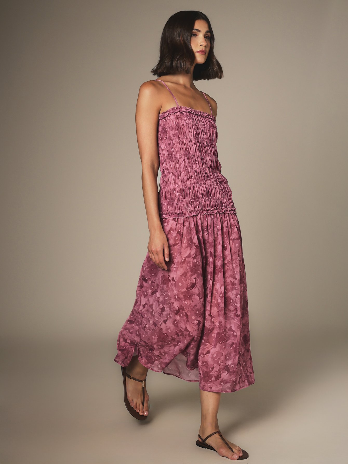 Robe Midi Maxi À Imprimé Floral Froncé Avec Encolure Carrée