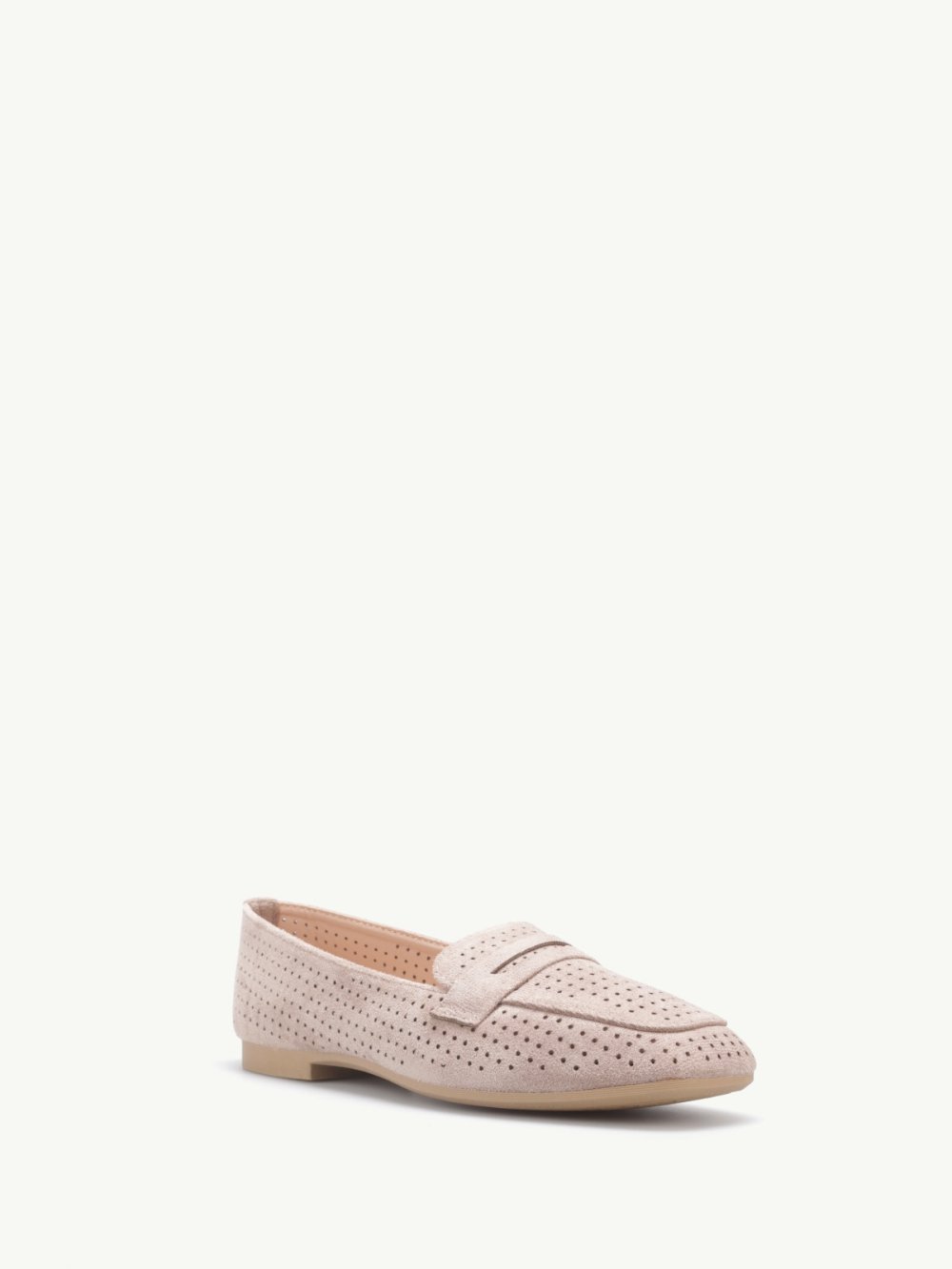 Taupe perforated suedette loafers
