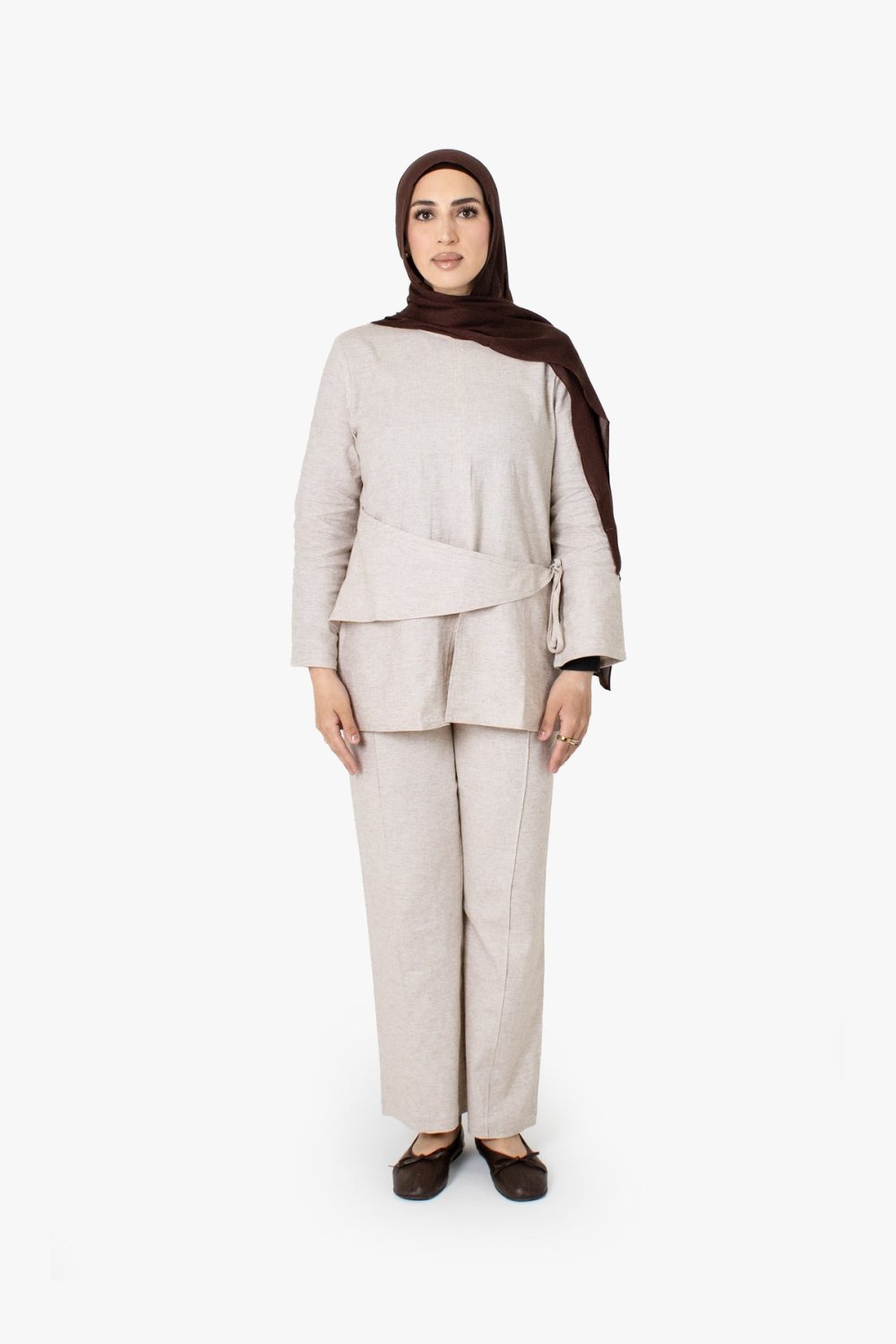 Straight-leg linen cotton trousers - Light beige