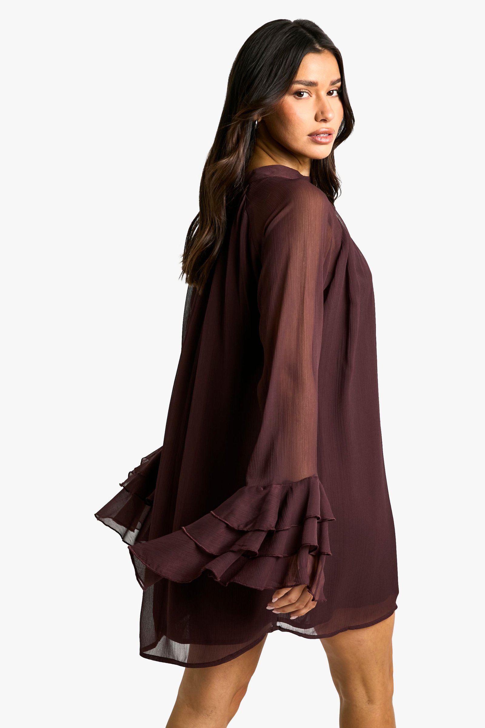 Robe smock en mousseline à col montant - Tall