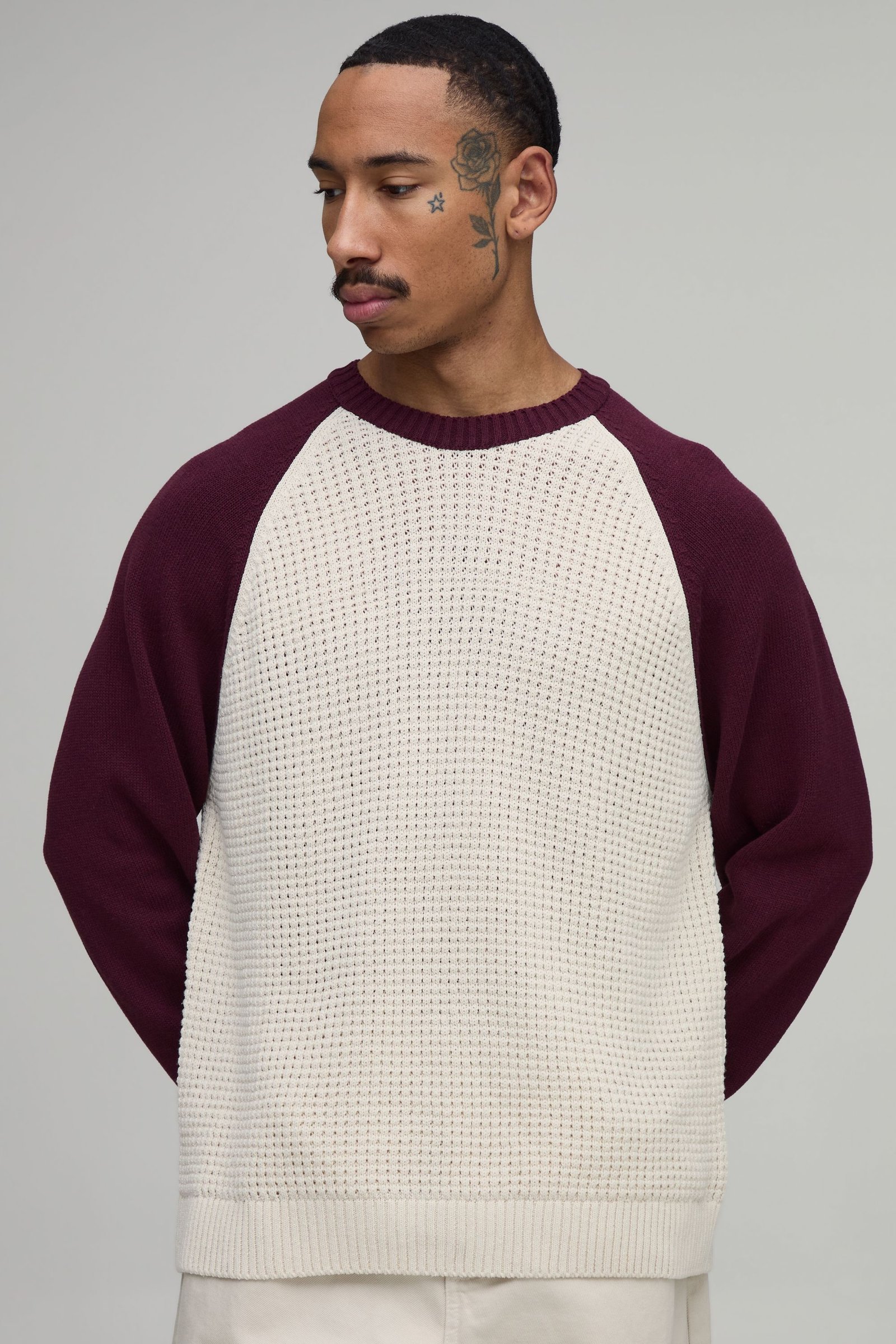 Pull gaufré à manches raglan