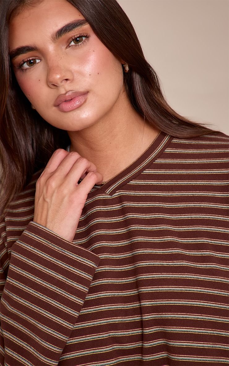 Striped V-neck fleece - Chocolate