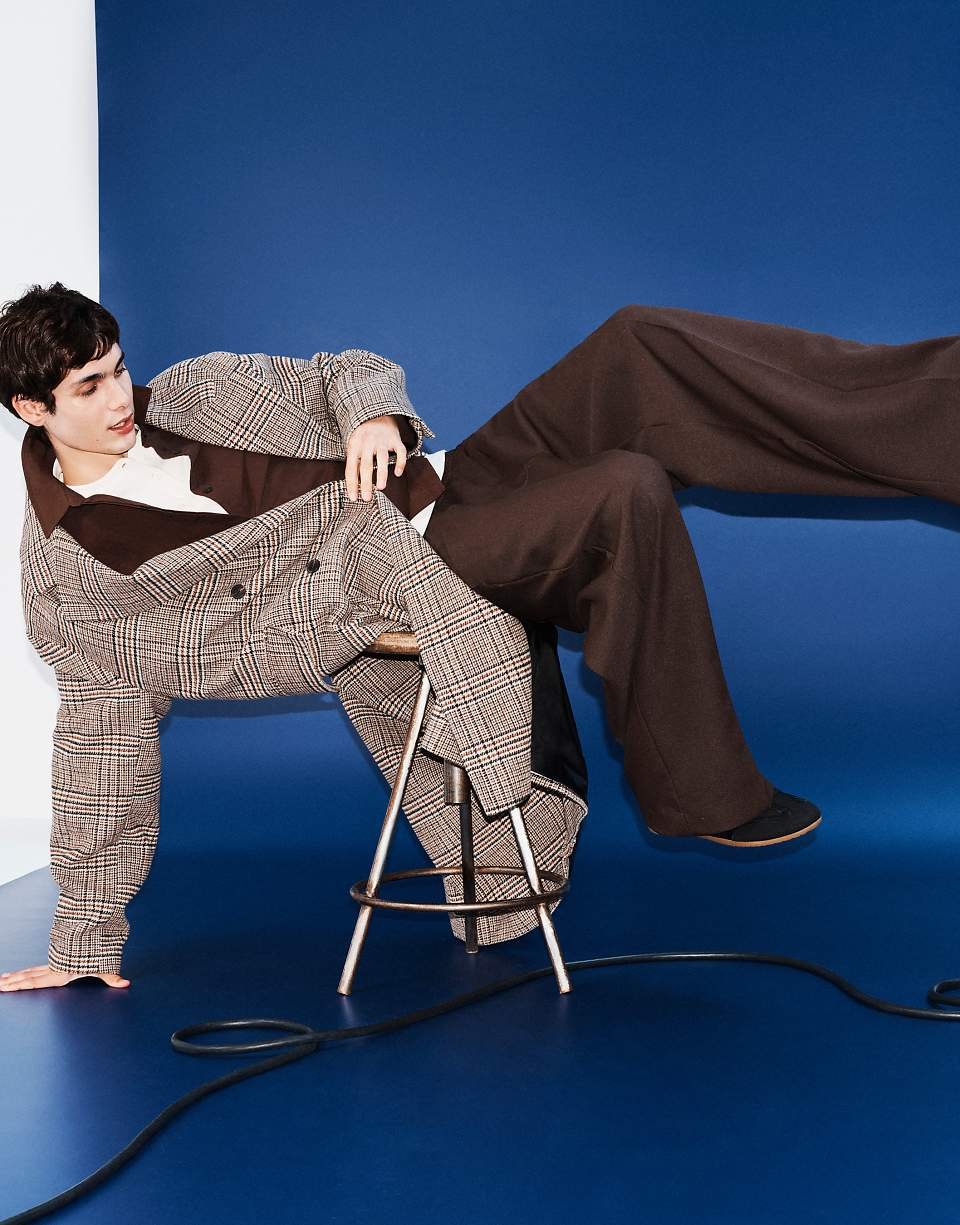 Manteau oversize effet laine à carreaux marron