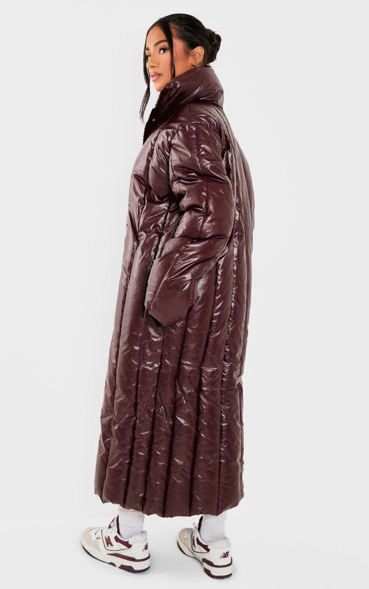 Quilted funnel neck maxi coat - Petite