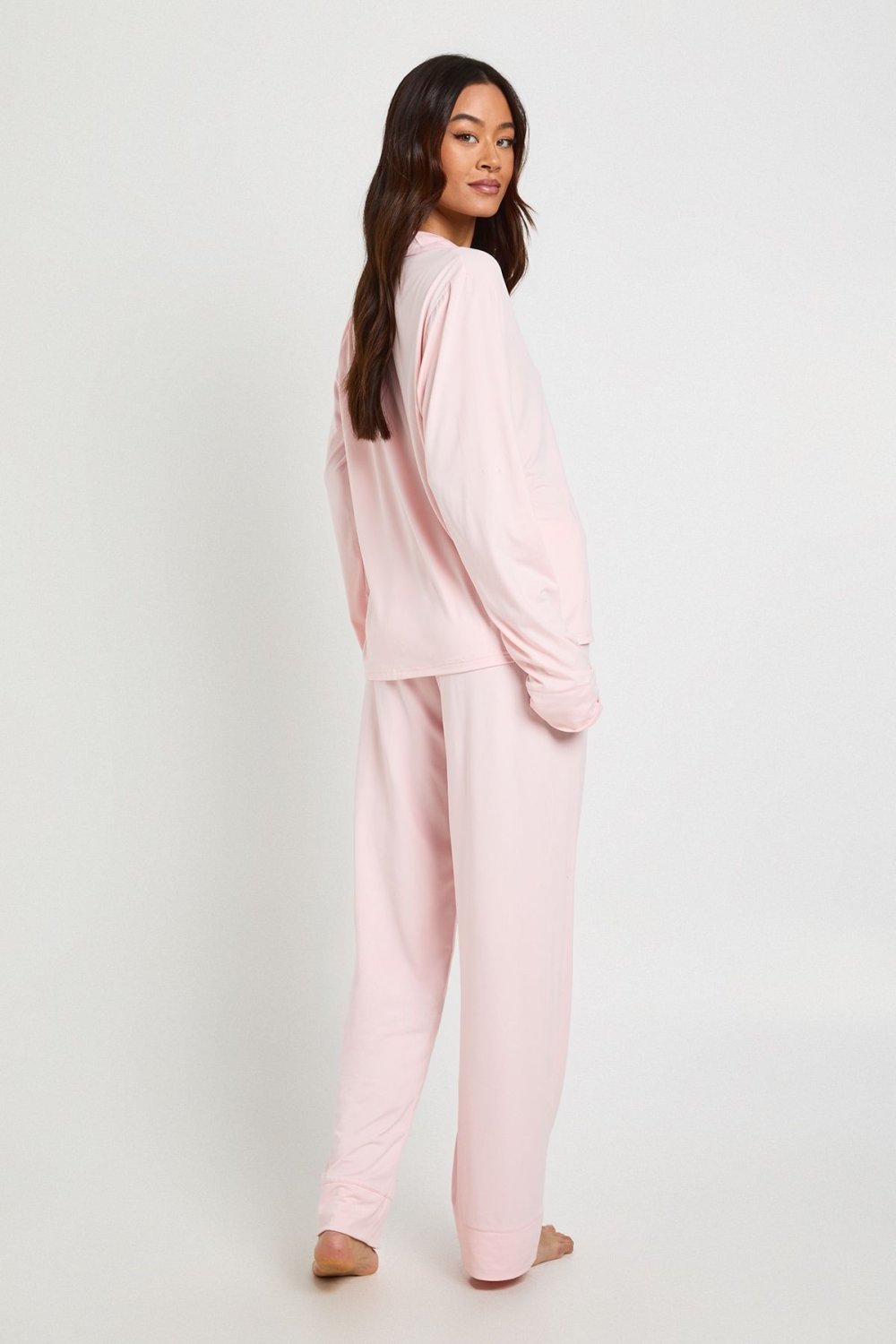 Pyjama chemise et pantalon rose pâle - Tall