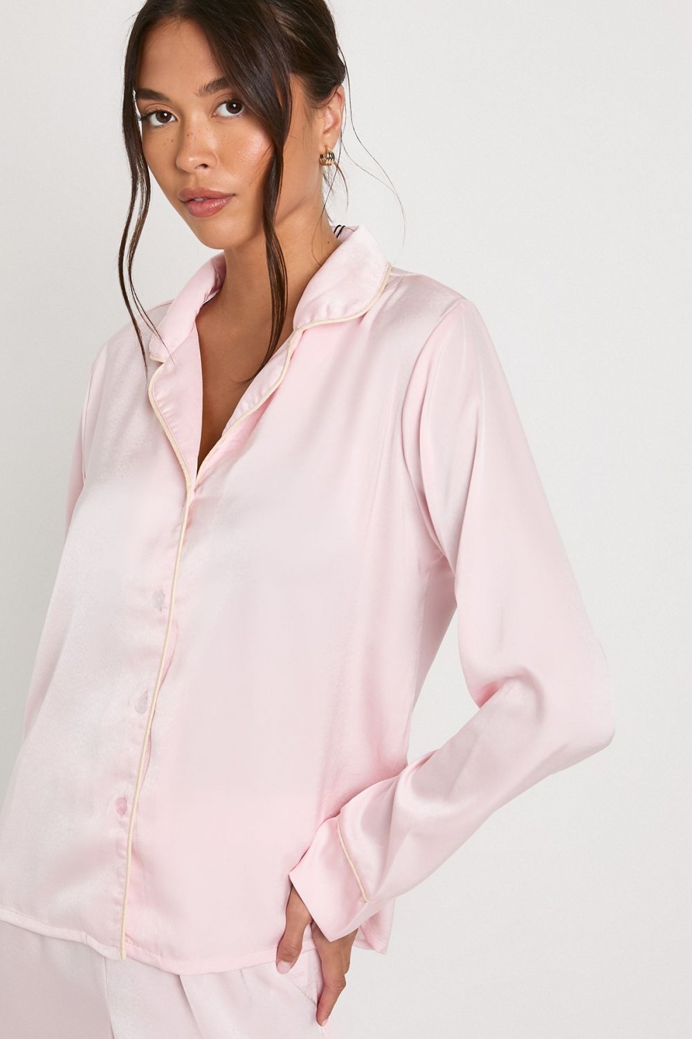 Light pink satin shirt and trouser pyjama set