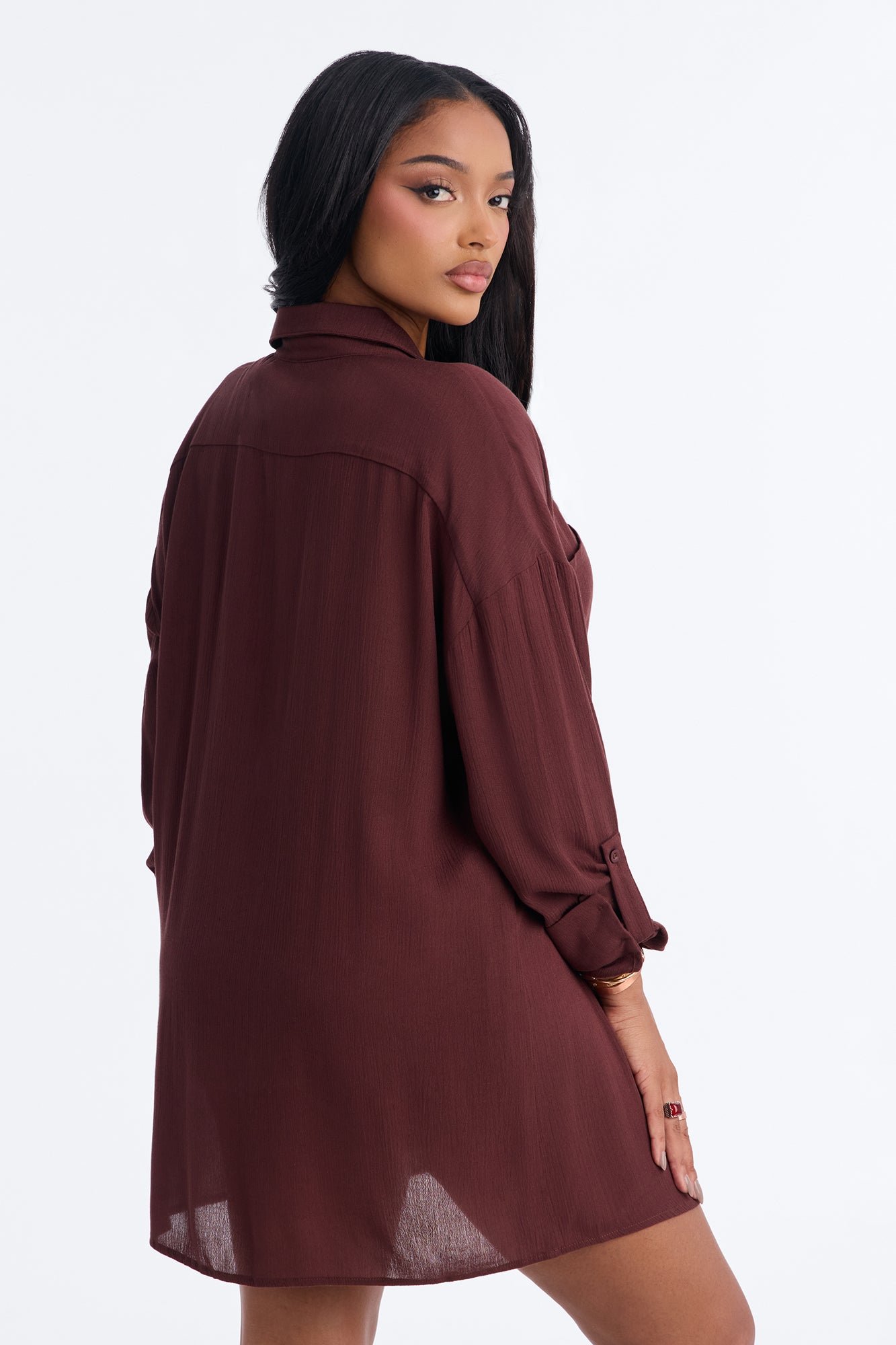 Linen look cover-up shirt with pocket