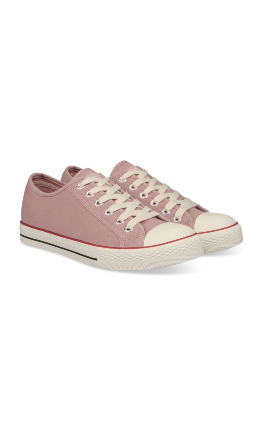 Dusty pink canvas sneakers, red stripe