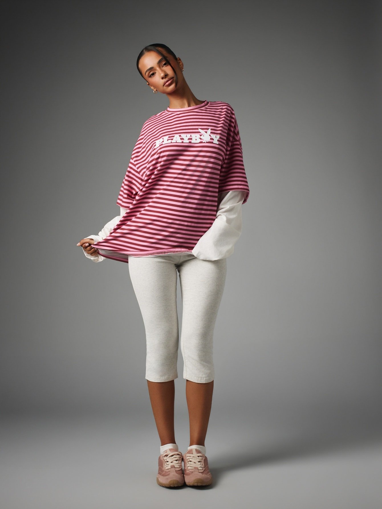 T-shirt rayé oversize à imprimé graphique