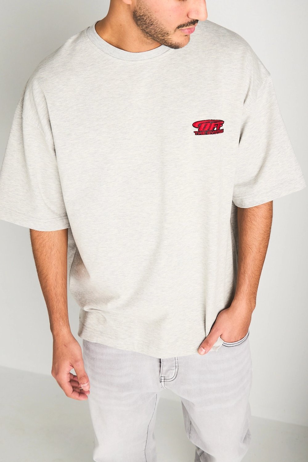 T-shirt b rasma f dher w strass gris