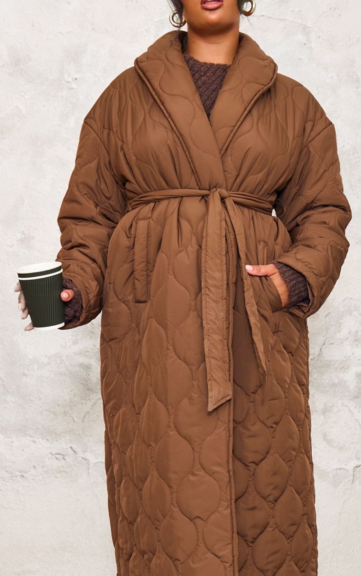 Plus Belted Longline Quilted Coat