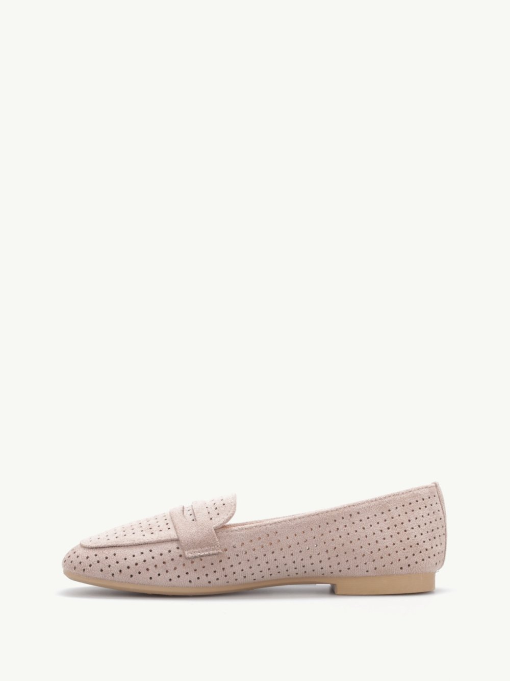 Taupe perforated suedette loafers