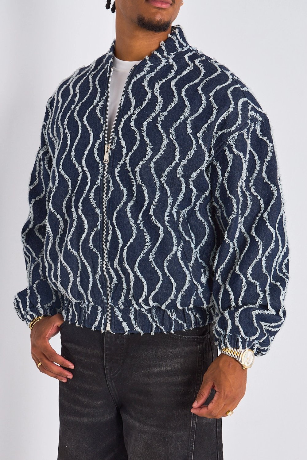 Bomber b motif mmouwej bleu marine