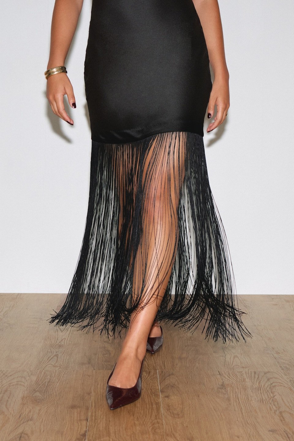 Robe satin b franges