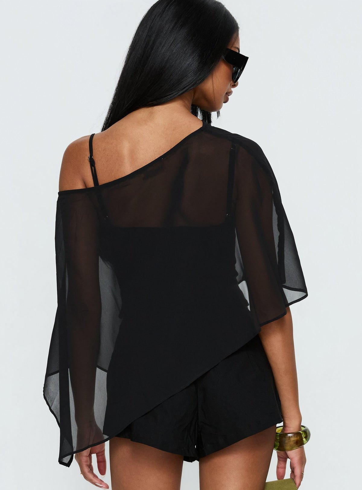 Asymmetric chiffon poncho top