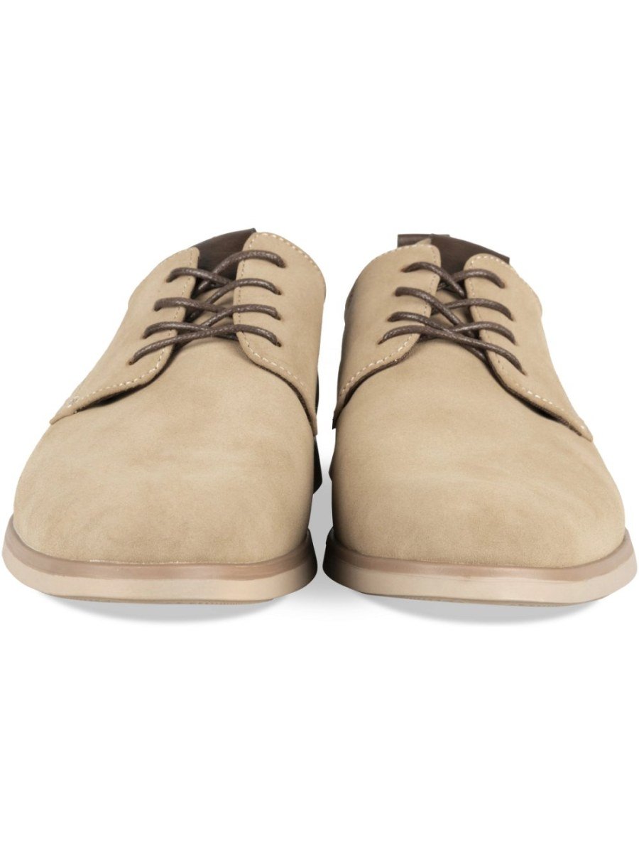 Beige suede-effect derbies
