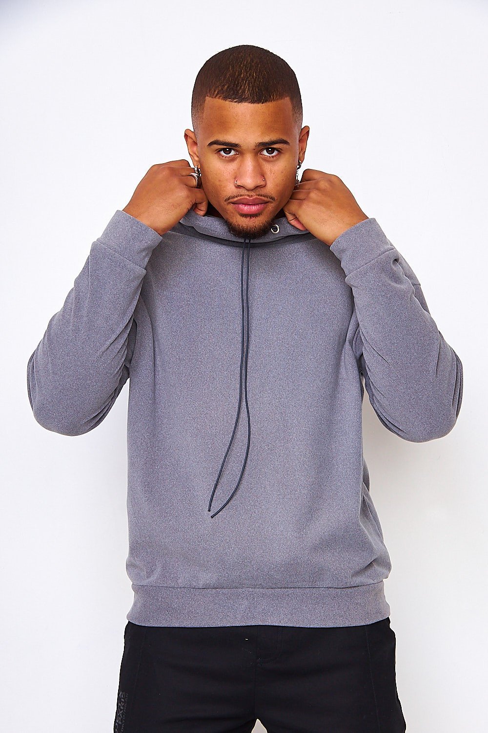 Grey velvet roll-neck jumper