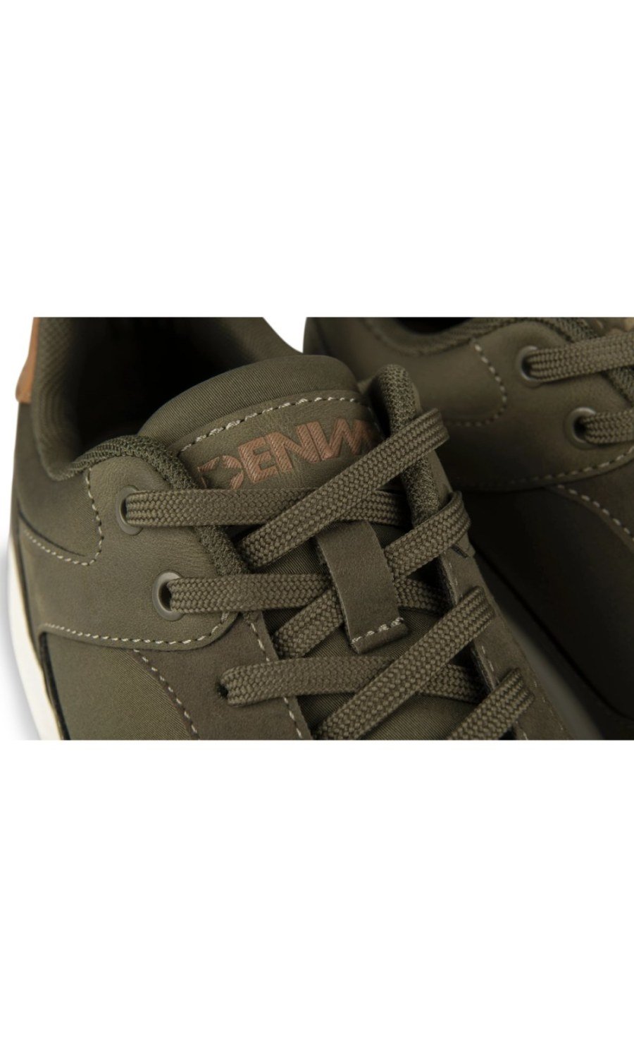 Khaki suede-effect mixed-material trainers