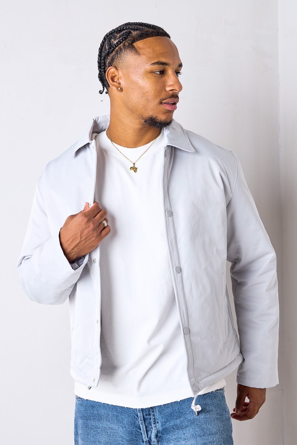 Manteau court léger à col chemise gris