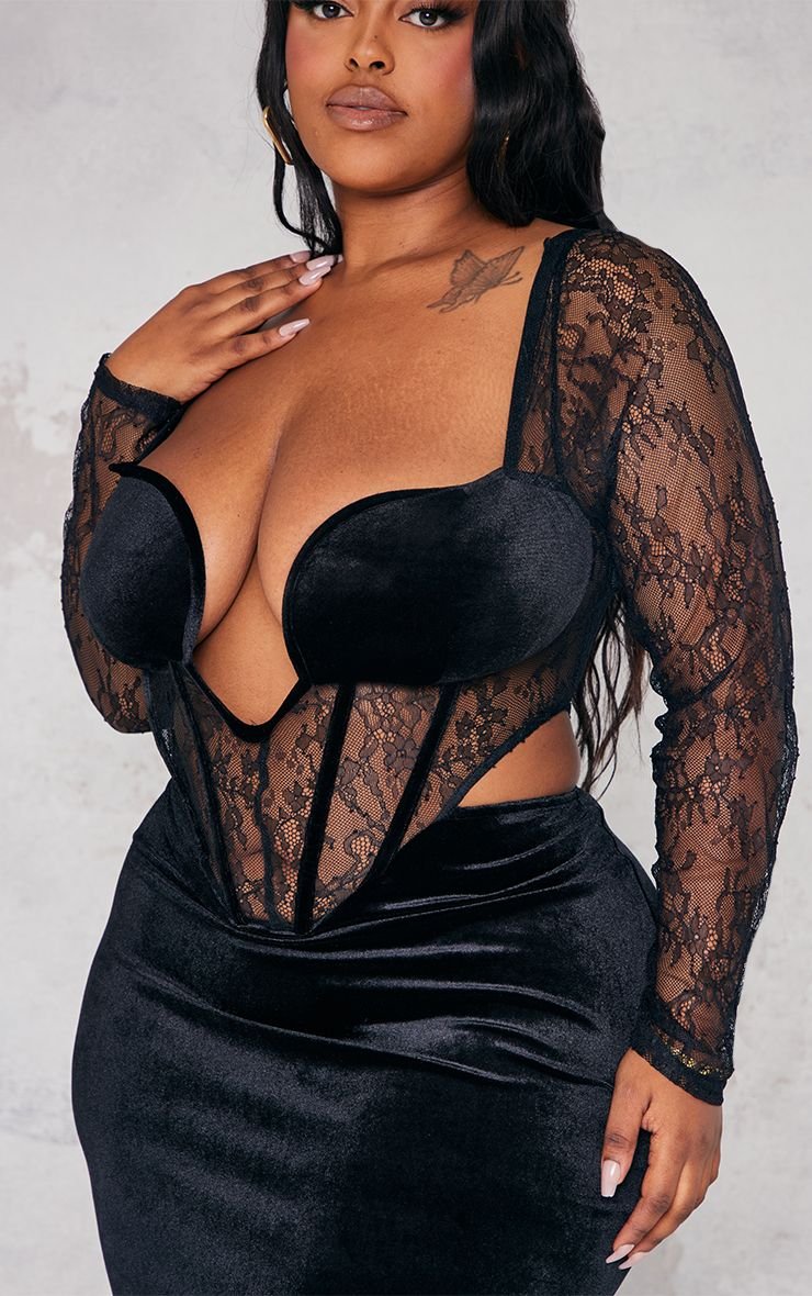 Robe midaxi velours b corset - Taille kbira