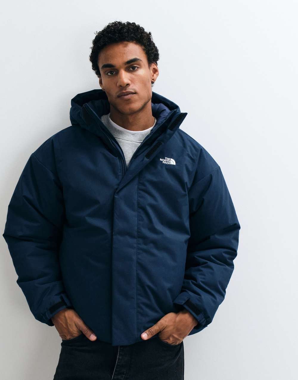 Oversized hooded puffer jacket in navy