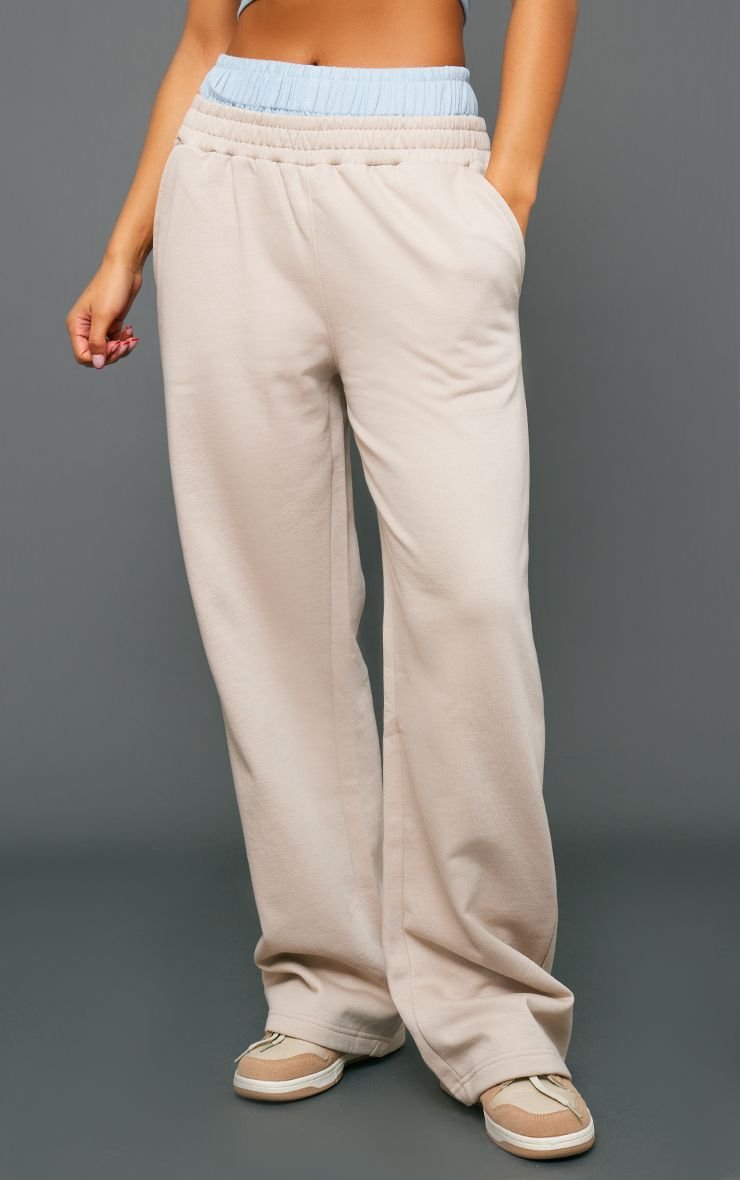 Oversized wide leg joggers with double waistband