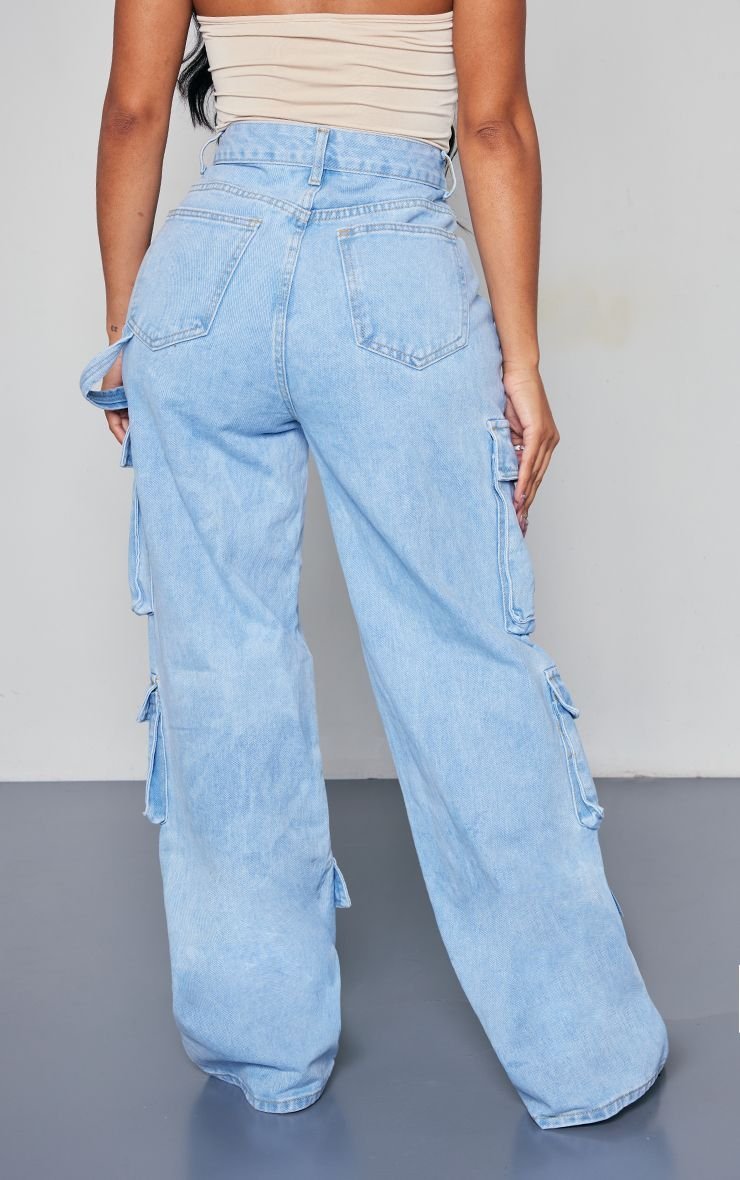 Jean cargo taille haute bleu clair
