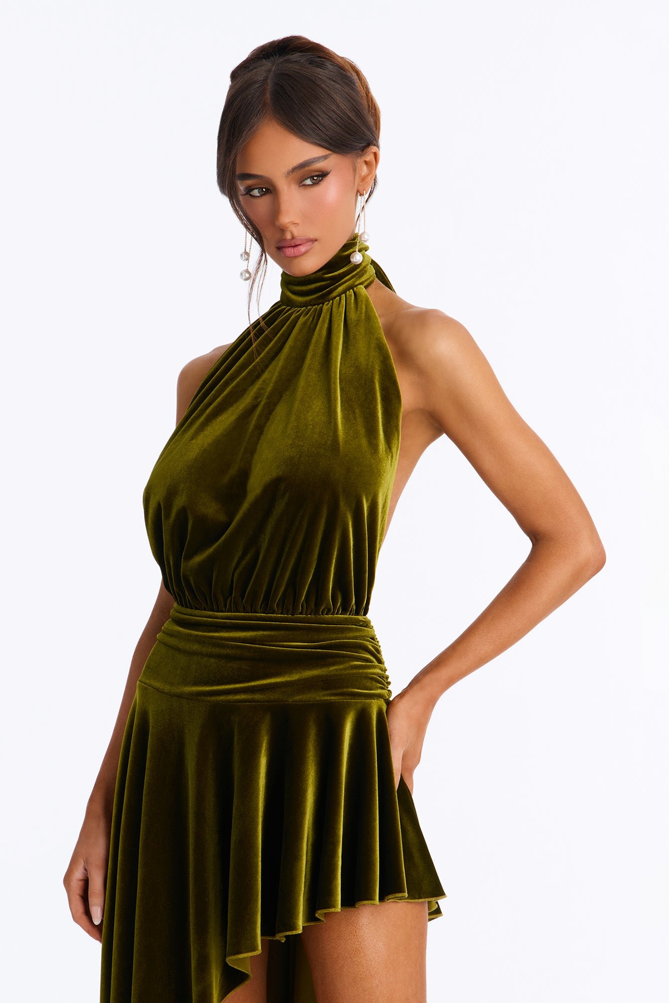 Backless velvet high neck maxi dress