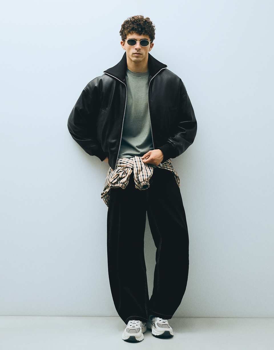 Bomber en simili cuir côtelé - Noir