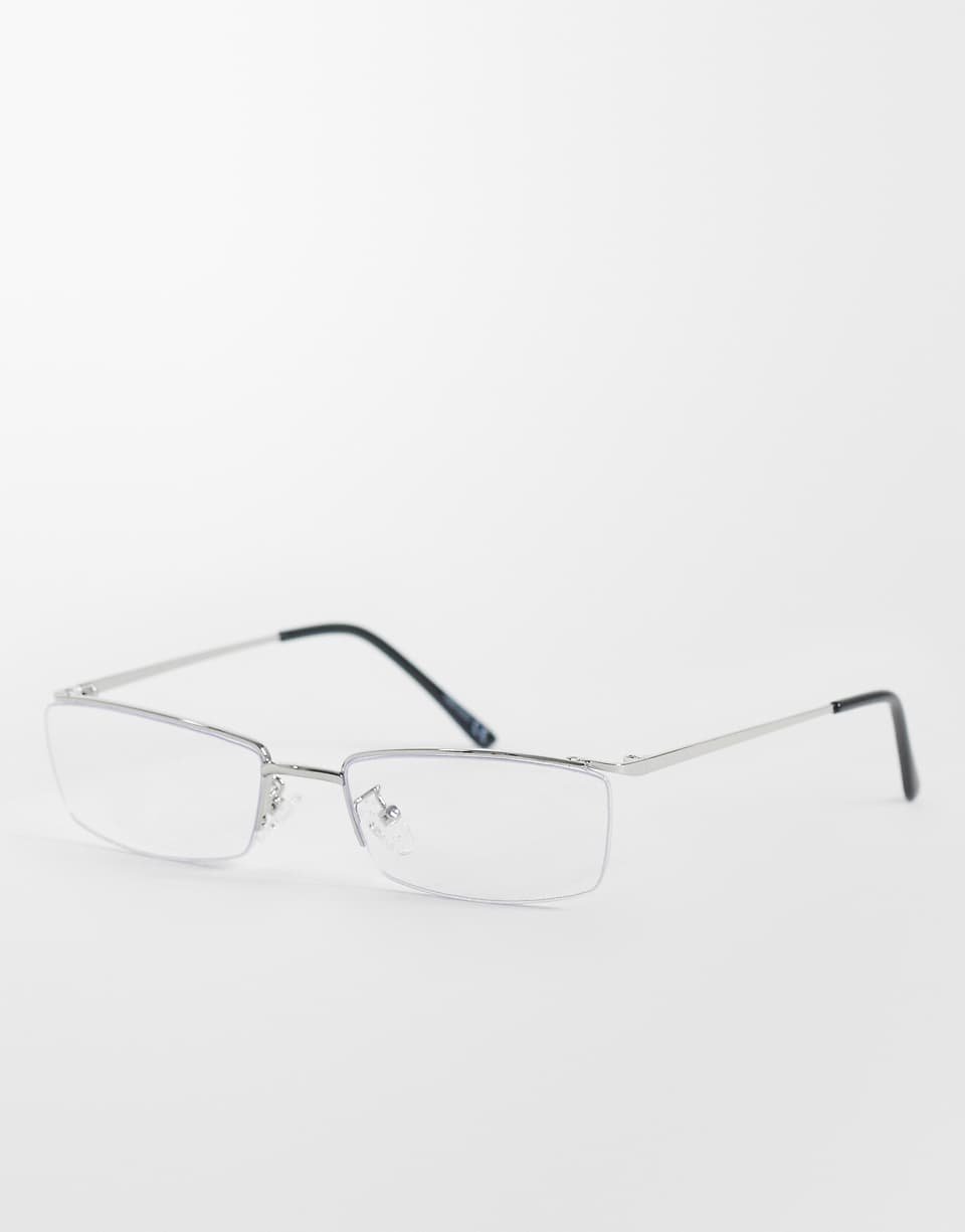 Lunettes de soleil rectangulaires sans monture argentées avec verres bleu clair
