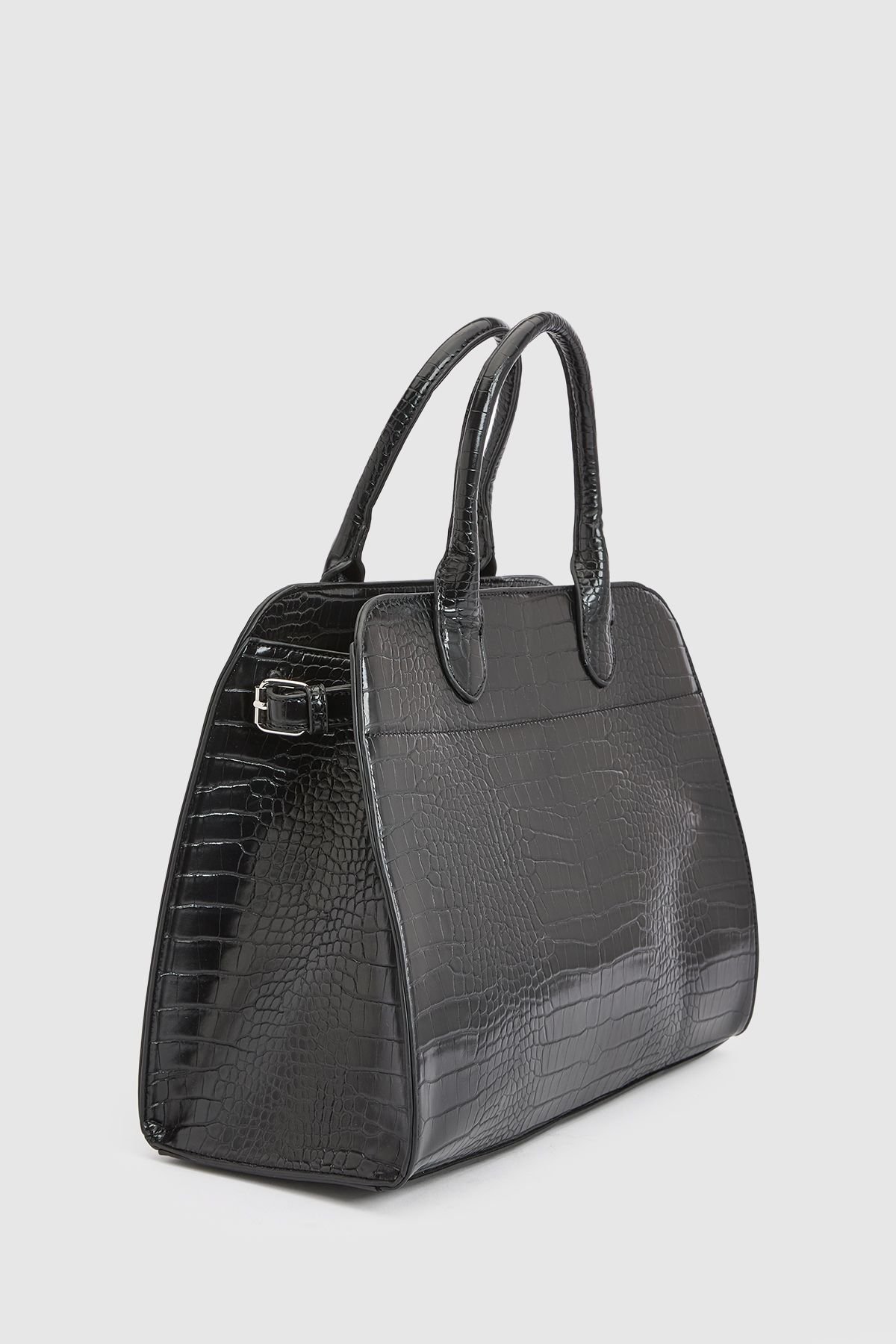 Croc-effect top handle tote bag
