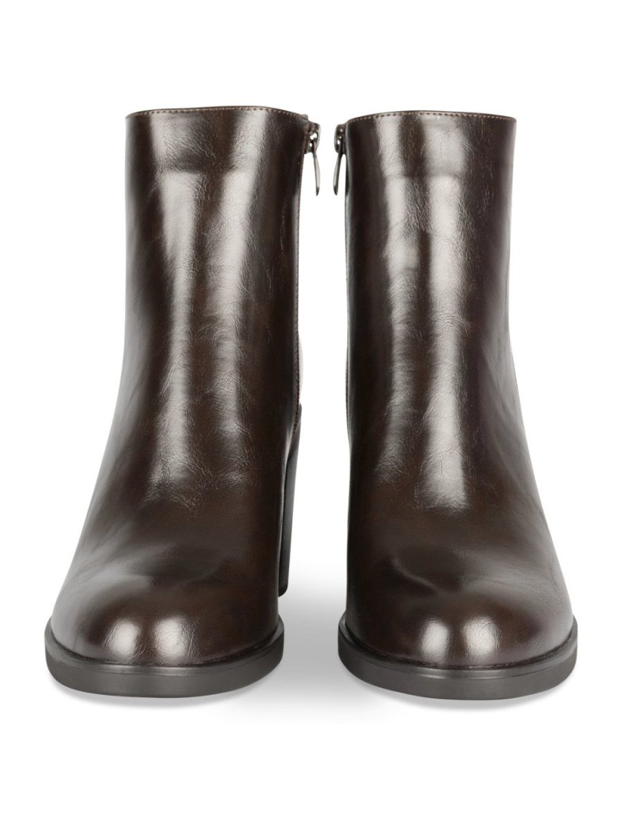 Bottines talon bloc zippées marron