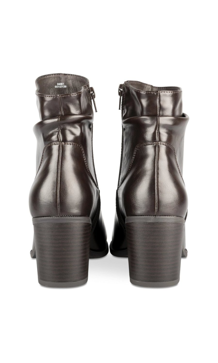 Bottines talon bloc tige froncée marron