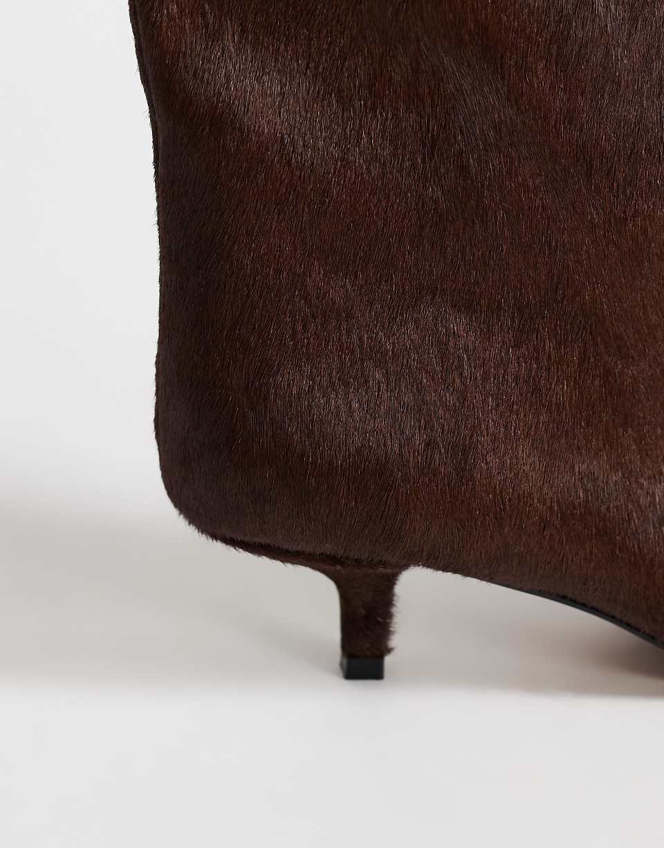 Tina knee-high boots with low heel in real hair-on leather in chestnut