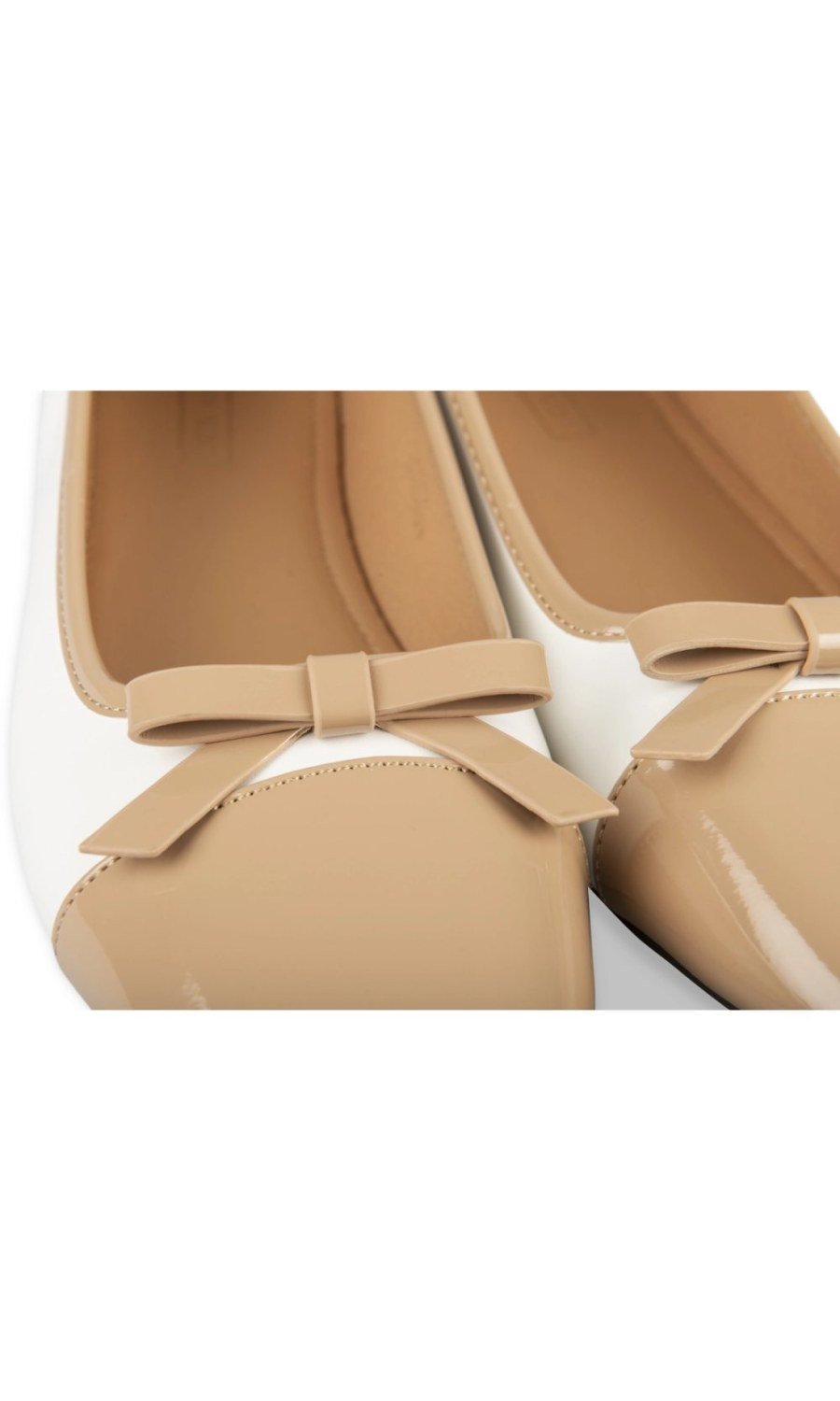 White ballerinas with beige patent toe