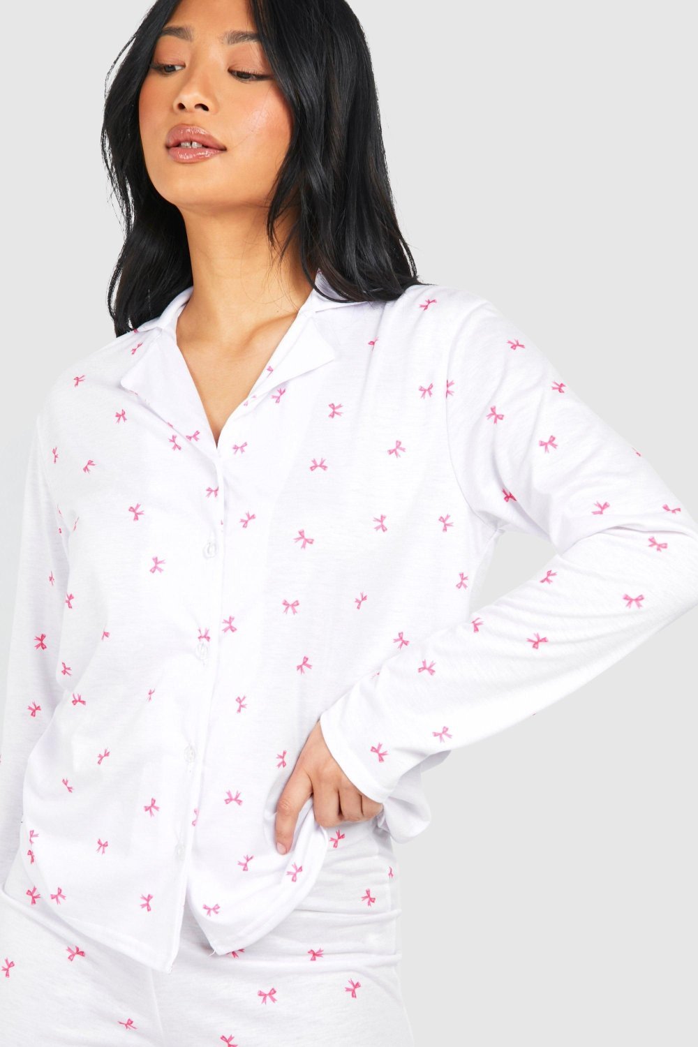 Bow print shirt and trouser pyjama set - Petite