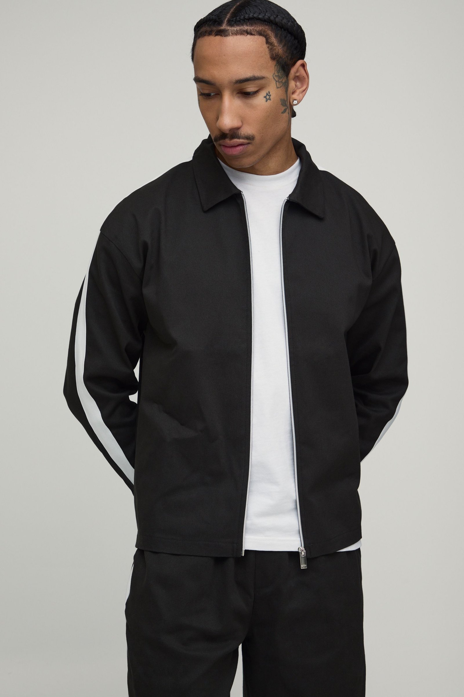 Zip-up overshirt and balloon trousers set