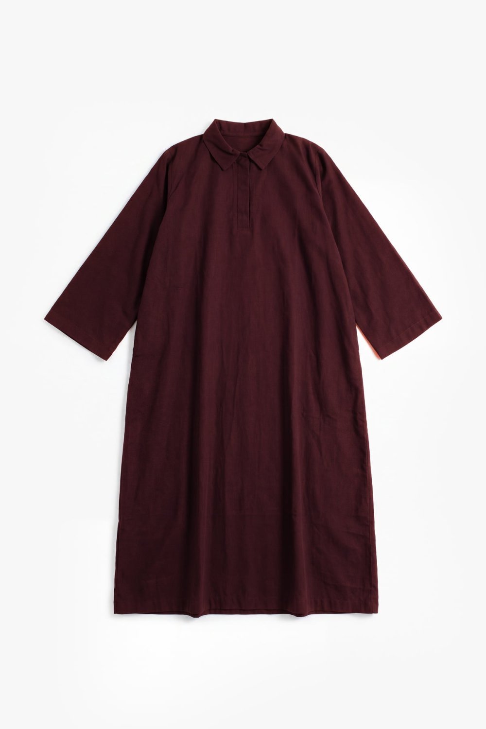 Abaya à col chemise en coton texturé - Bordeaux