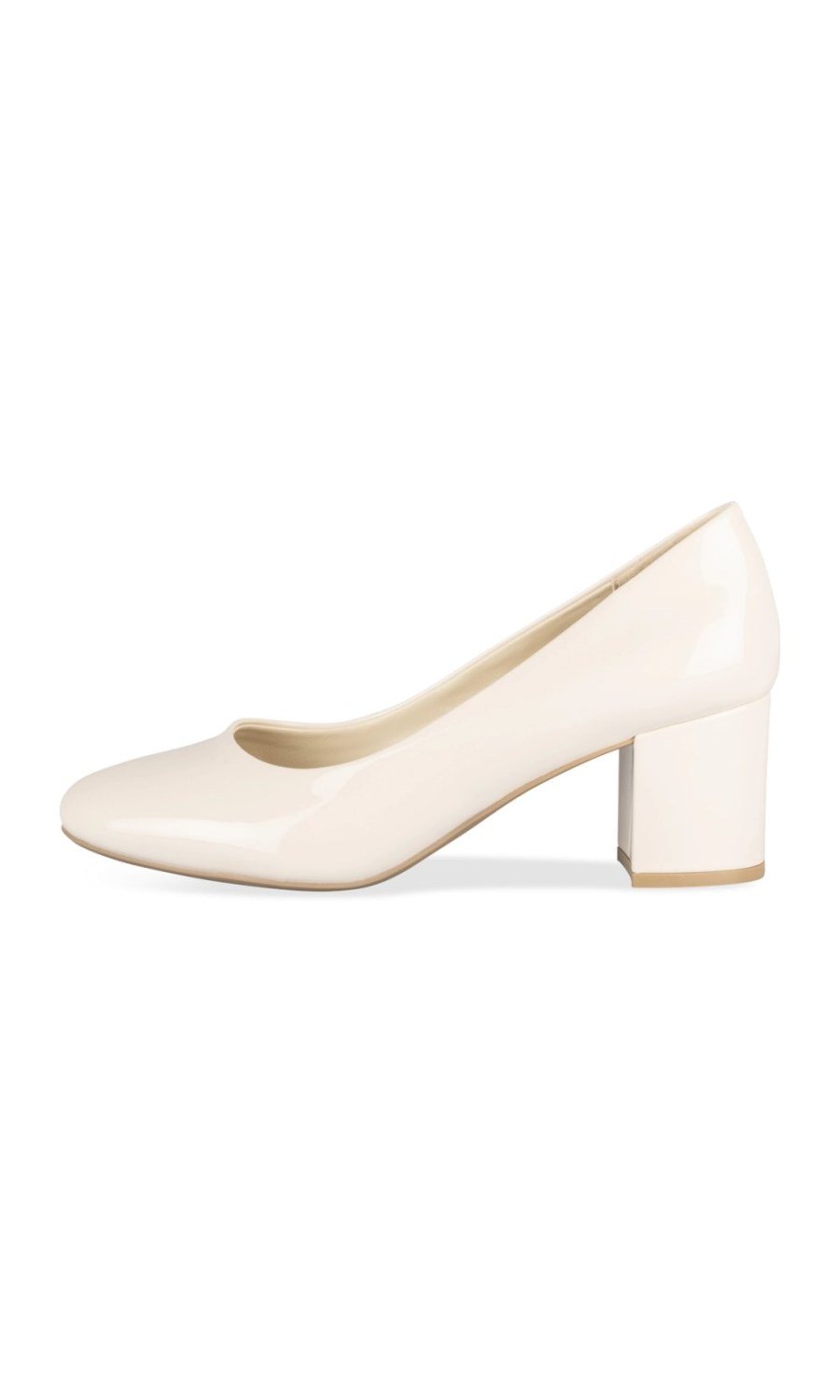 Beige patent square-toe pumps