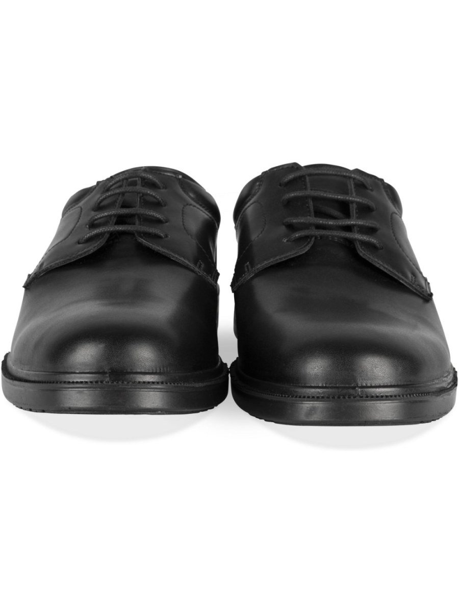 Black derbies, padded collar, lug sole