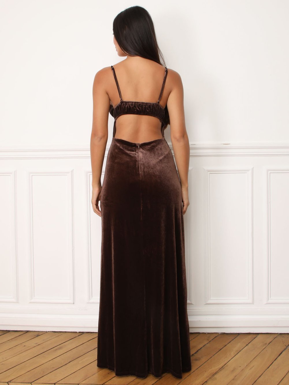 Brown velvet cut-out maxi dress